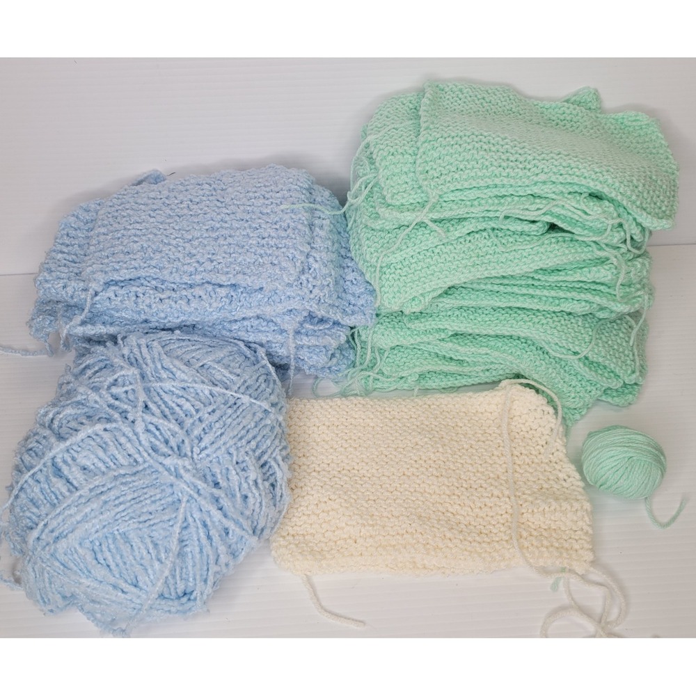 Lot Of 41 Crochet Granny Squares Baby Blanket Light Blue Light Green Cream READ